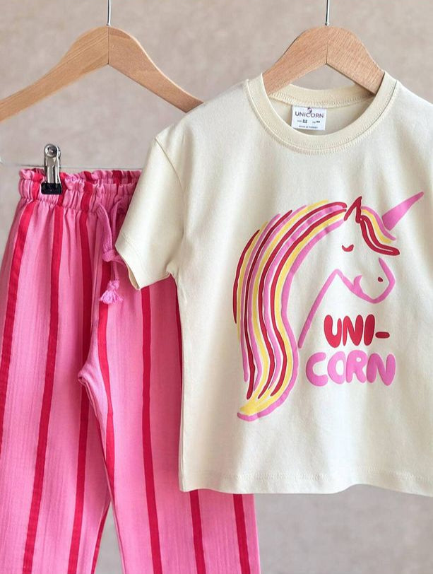 BBK-354 Unicorn Çizgili Kız Çocuk Takım