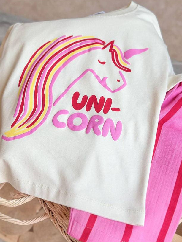 BBK-354 Unicorn Çizgili Kız Çocuk Takım