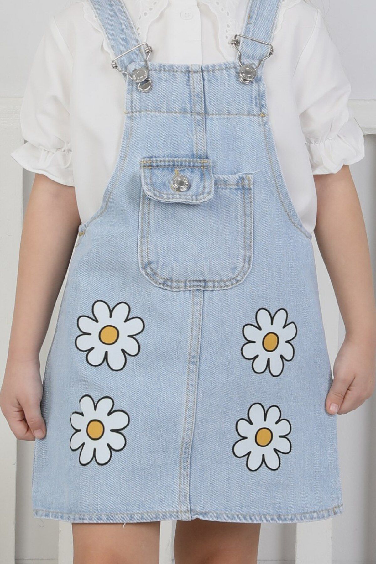 4 Papatya Desenli Denim Salopet - BloomBabyKids