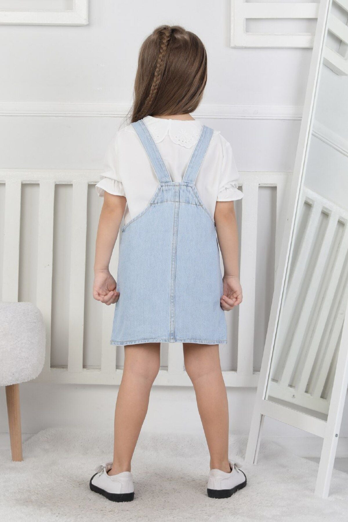 4 Papatya Desenli Denim Salopet - BloomBabyKids