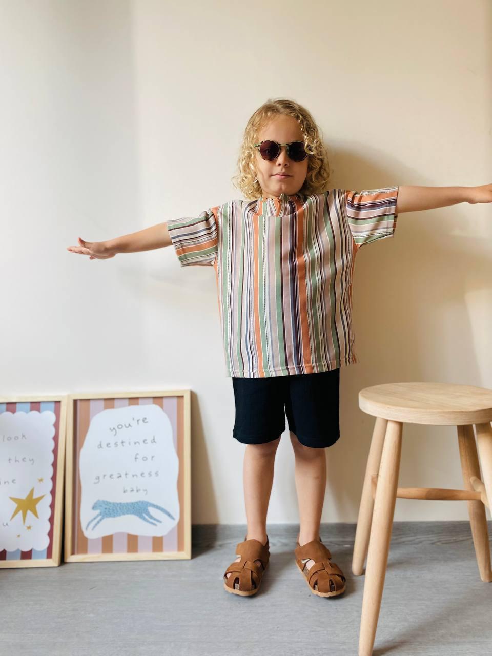Çizgili Desen Müslin Keten Şort Takım - BloomBabyKids