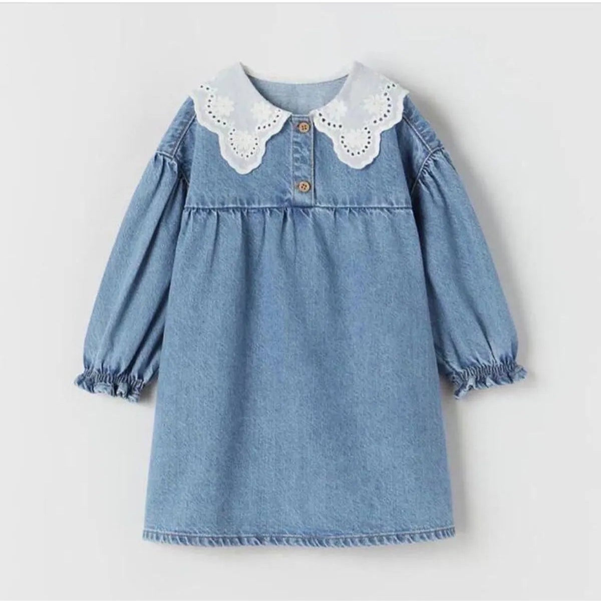 Denim Bebe Yaka Kiz Cocuk Elbise - Mağazam