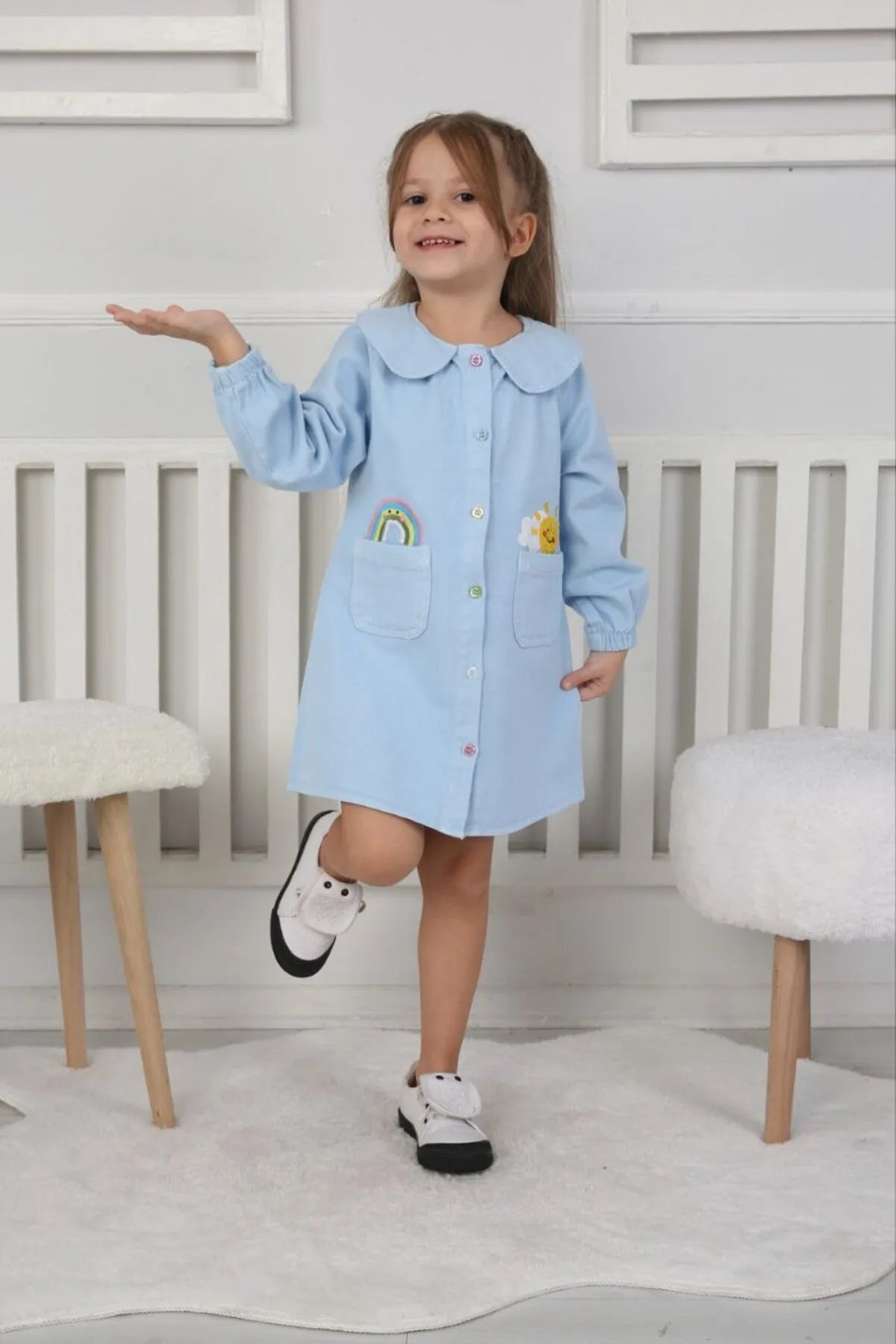 Rainbow Denim Kiz Cocuk Elbise - Mağazam