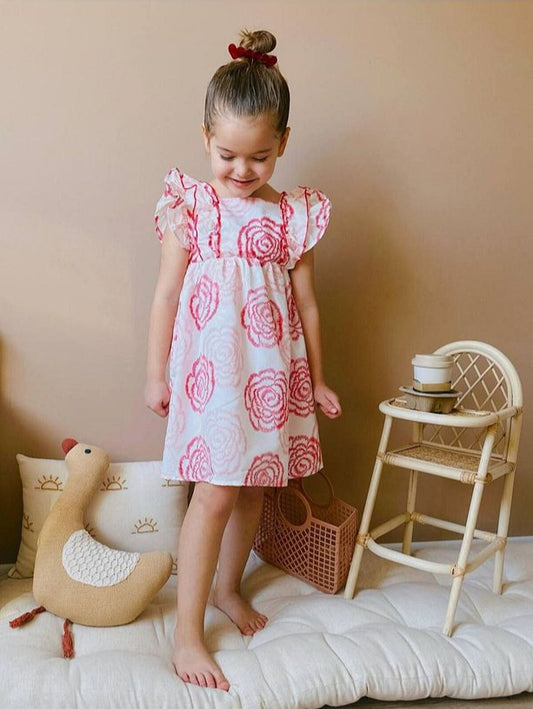 BBK-352 Pembe Gül Desenli Elbise