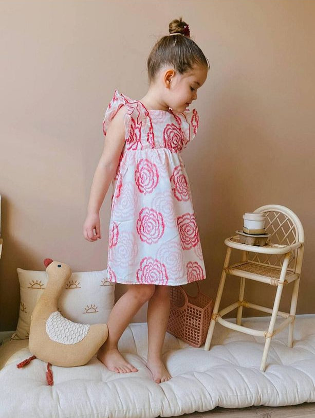 BBK-352 Pembe Gül Desenli Elbise