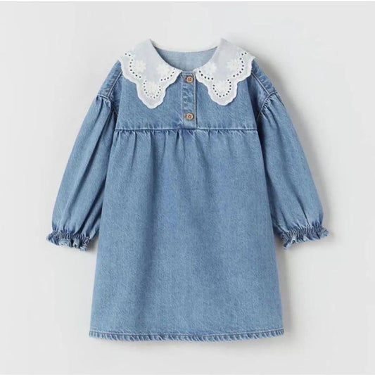 Denim Bebe Yaka Kiz Cocuk Elbise - Mağazam